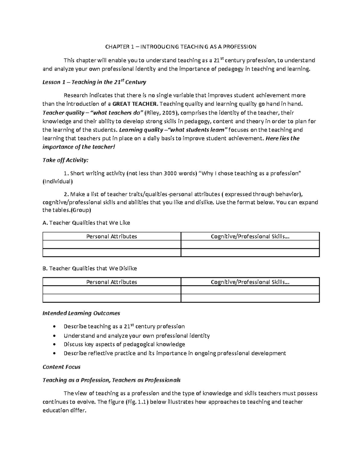 Chapter 1 - Lesson 1 INTRODUCING TEACHING AS A PROFESSION - CHAPTER 1 ...