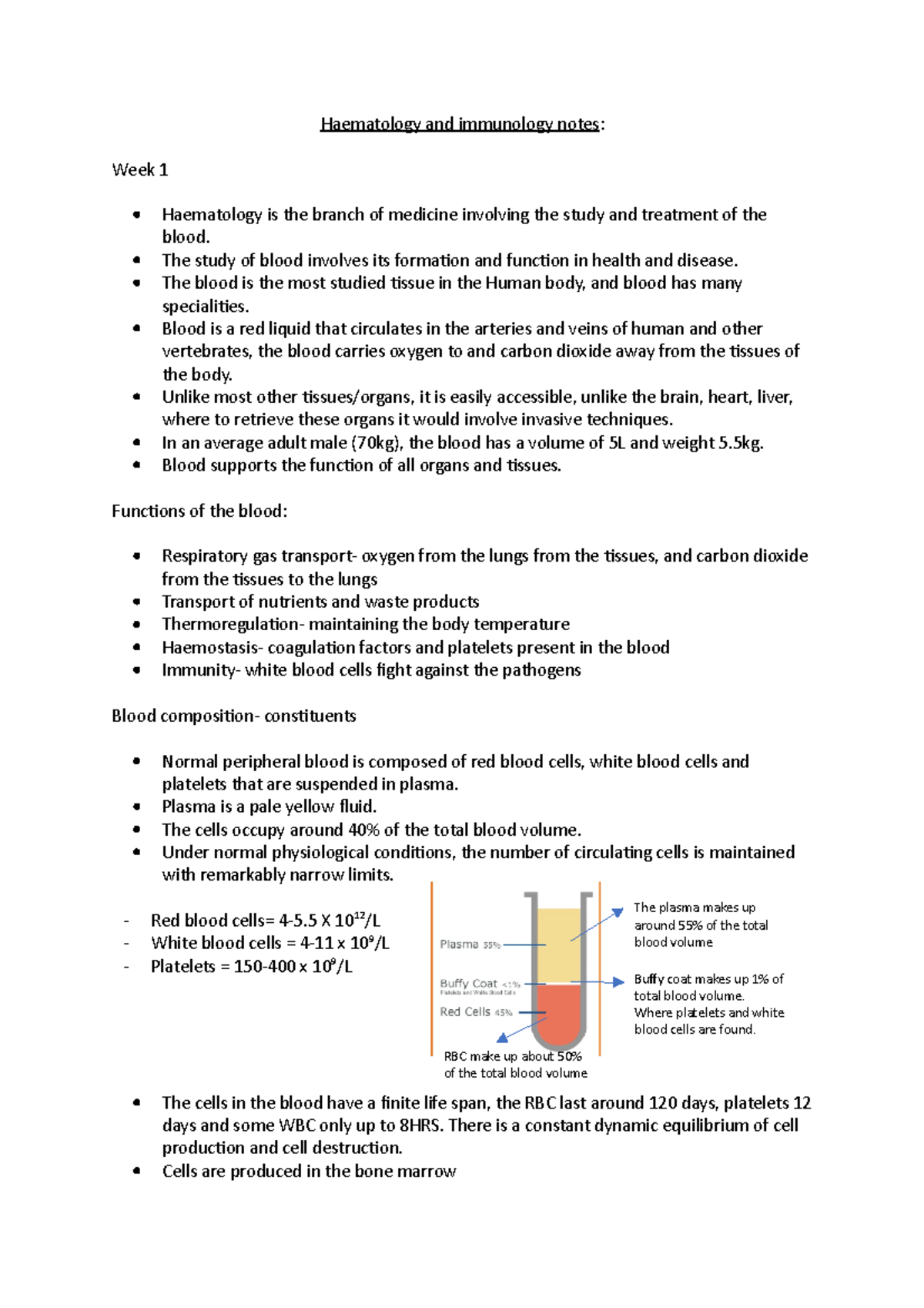Haematology and immunology notes - The study of blood involves its ...