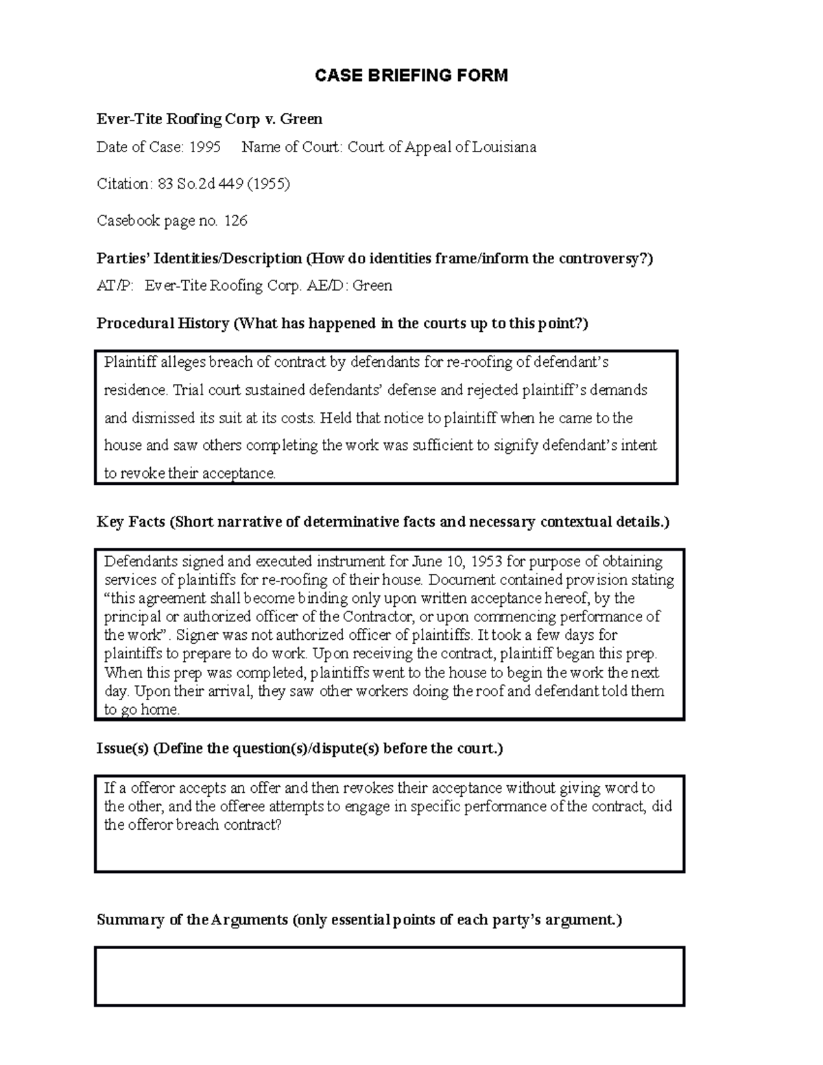 Ever-Tite Roofing Corp v. Green - CASE BRIEFING FORM Ever-Tite Roofing ...