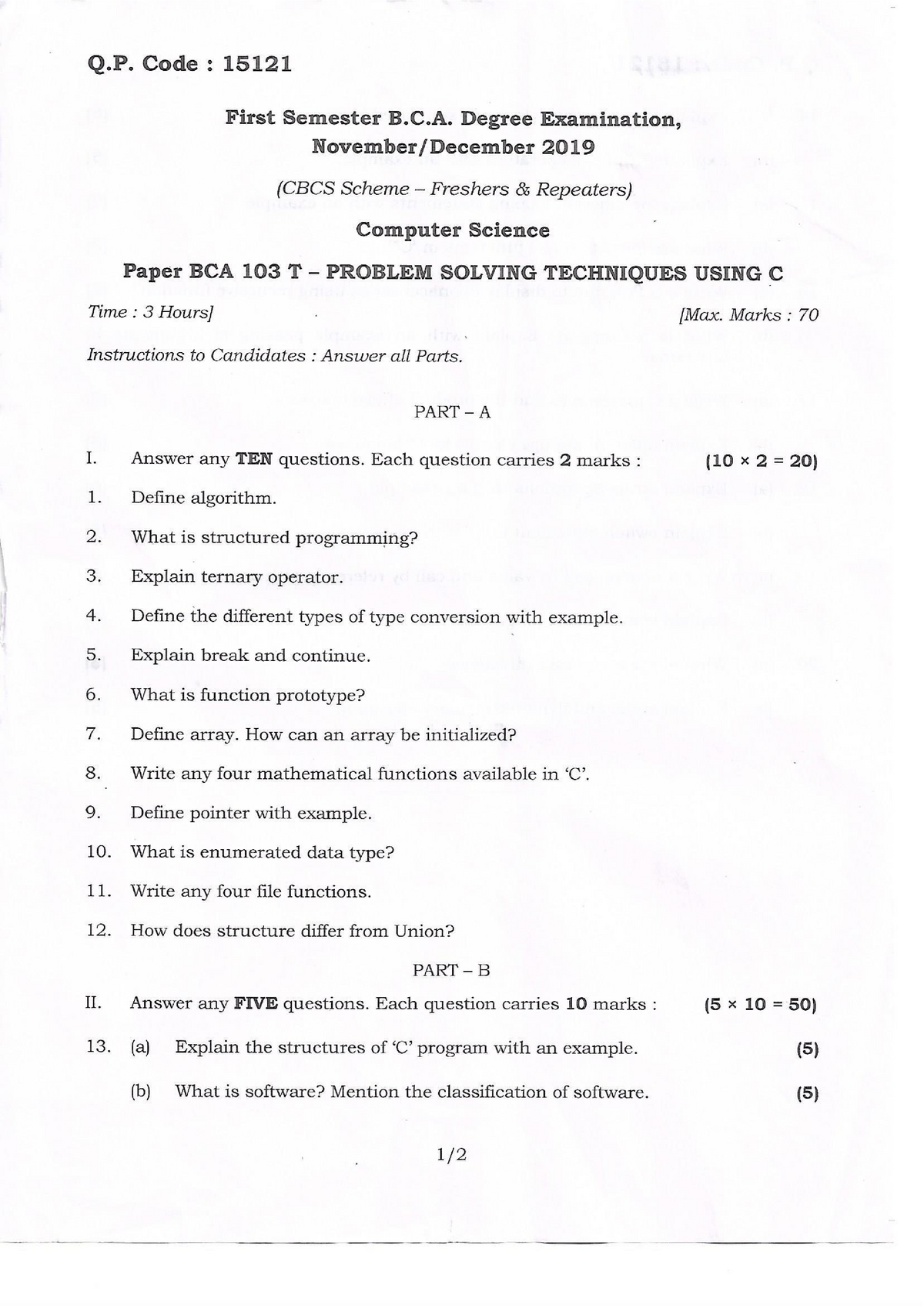 problem solving techniques using c bca pdf