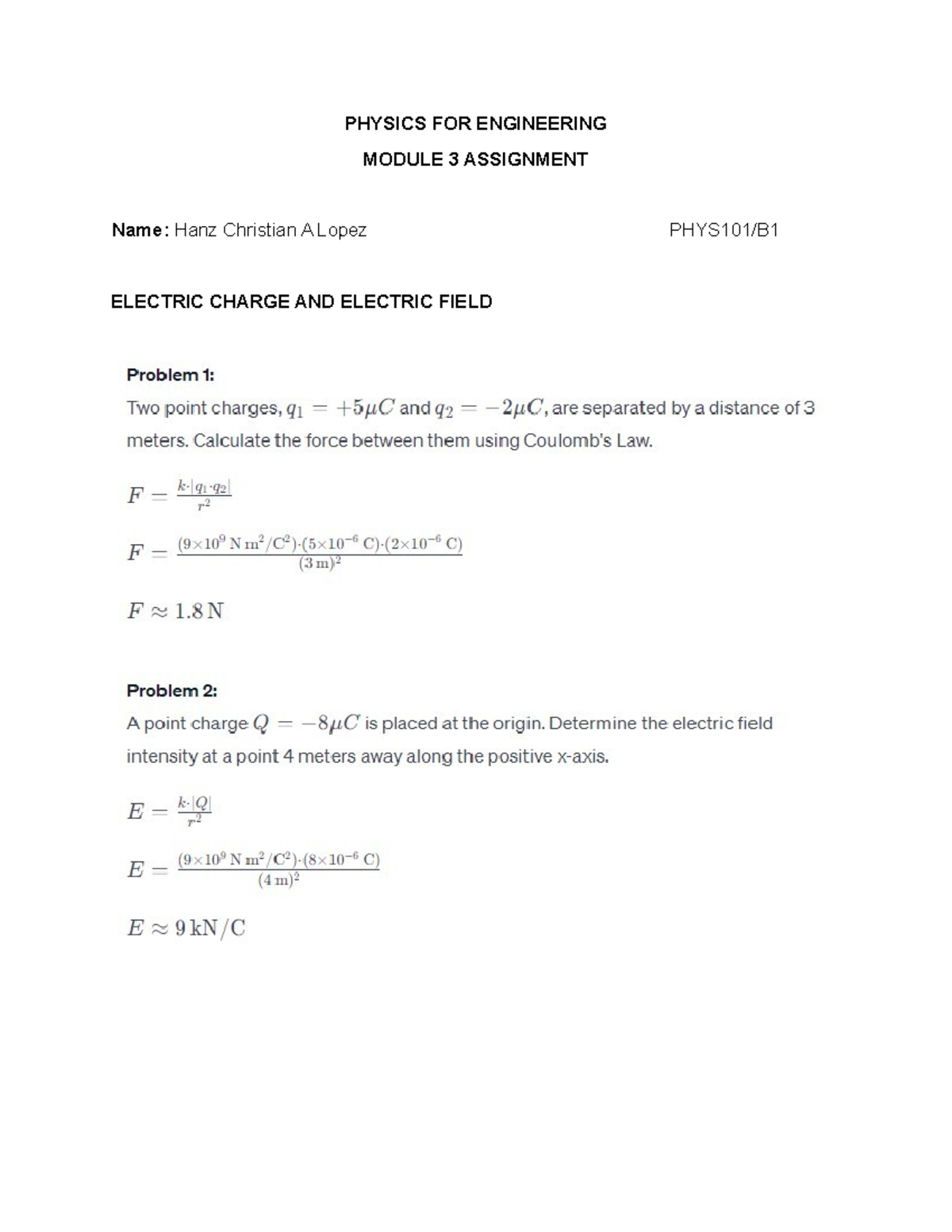 PHYS101-Moduel 3Assignment - Physics For Engineering - PHYSICS FOR ...