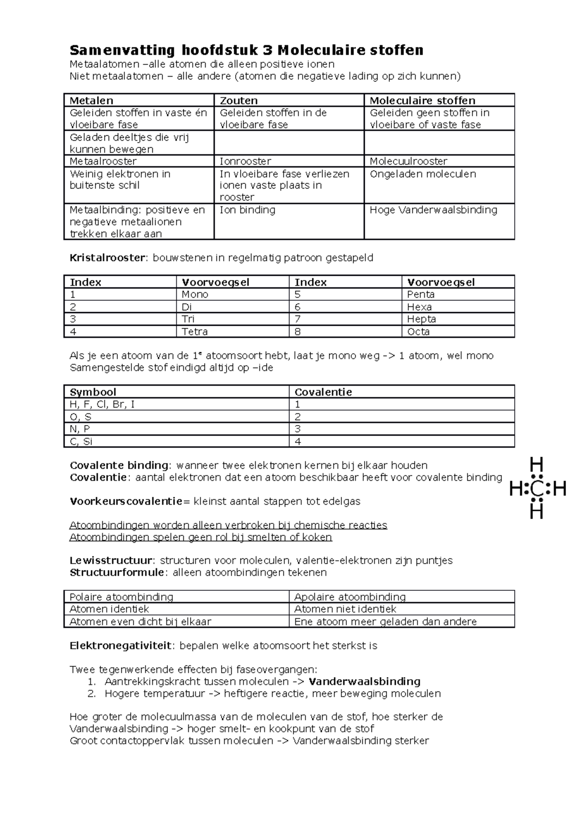 Samenvatting Hoofdstuk 3 Moleculaire Stoffen - Samenvatting Hoofdstuk 3 ...