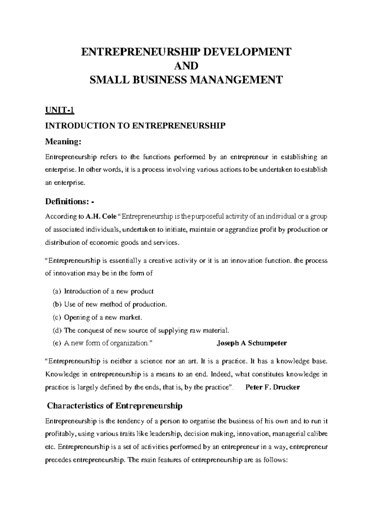 ED Unit-1 - Entrepreneurship And Small Business Management Notes BBA ...