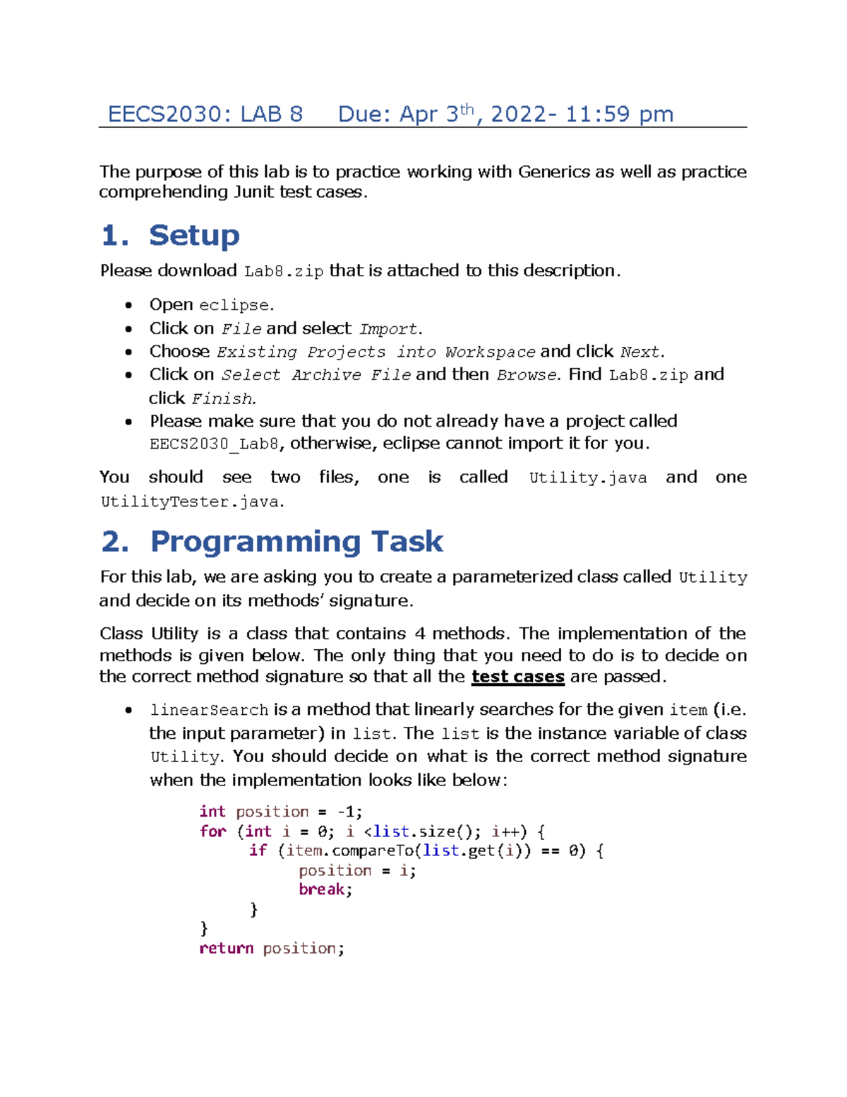 Lab8 CLO2 - labs - EECS2030: LAB 8 Due: Apr 3th, 2022- 11:59 pm The ...