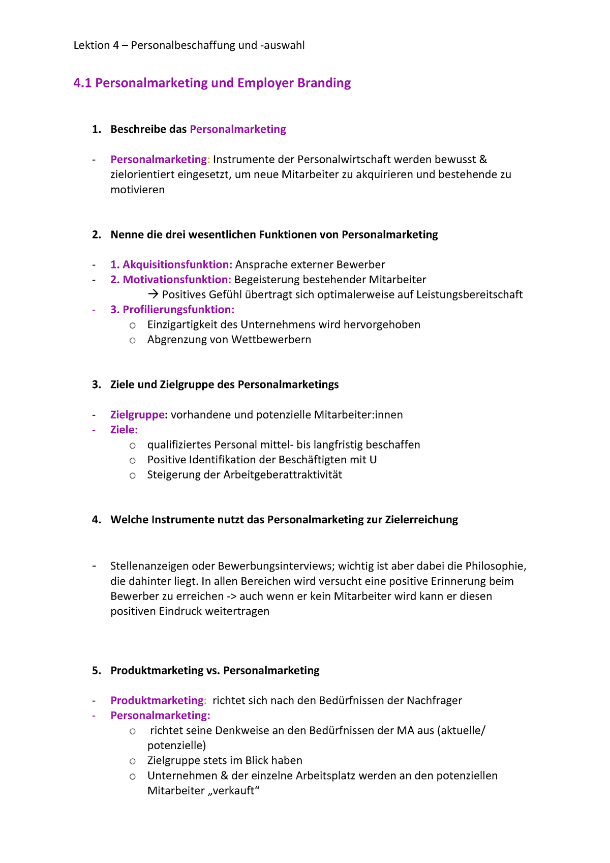 Lektion 4 - Personalbeschaffung Und -auswahl - 4 Personalmarketing Und ...