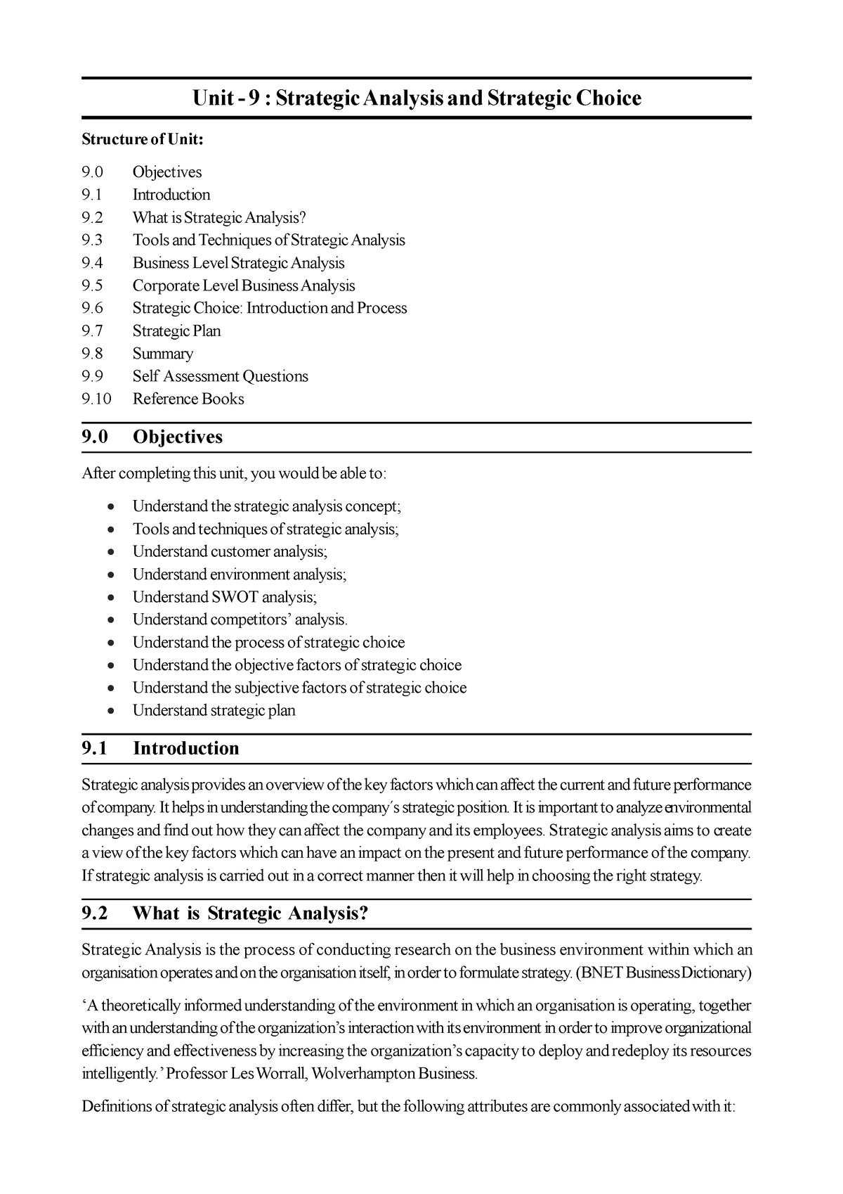 Strategic Analysis - Lecture Notes - Unit - 9 : Strategic Analysis And ...