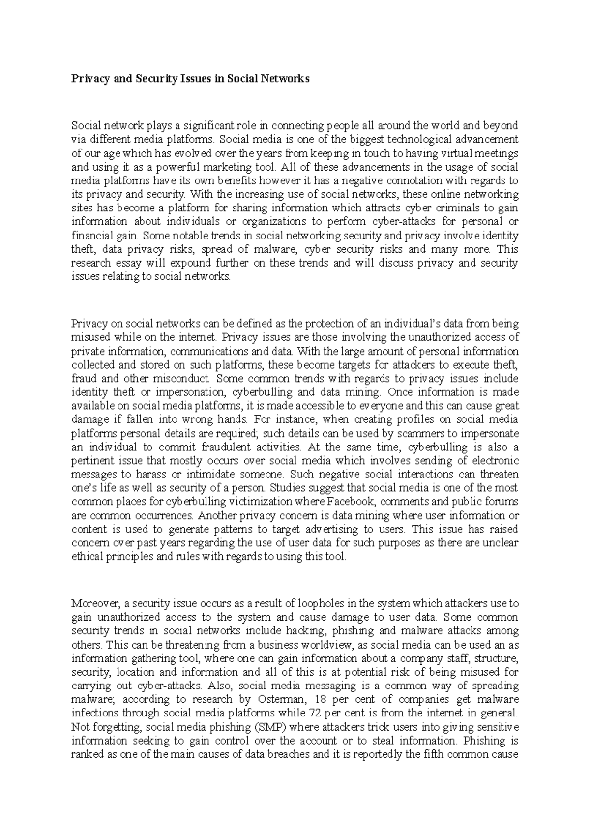 Part B - Notes - Privacy and Security Issues in Social Networks Social ...