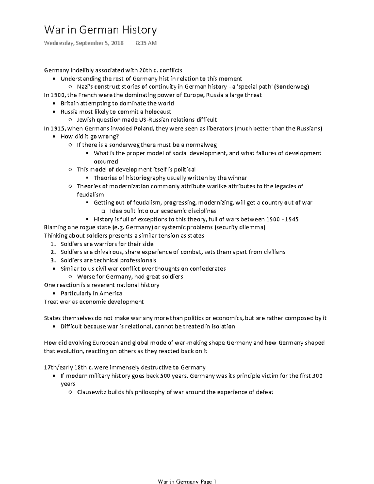 War in Germany Full Lecture Notes - Nazi's construct stories of ...