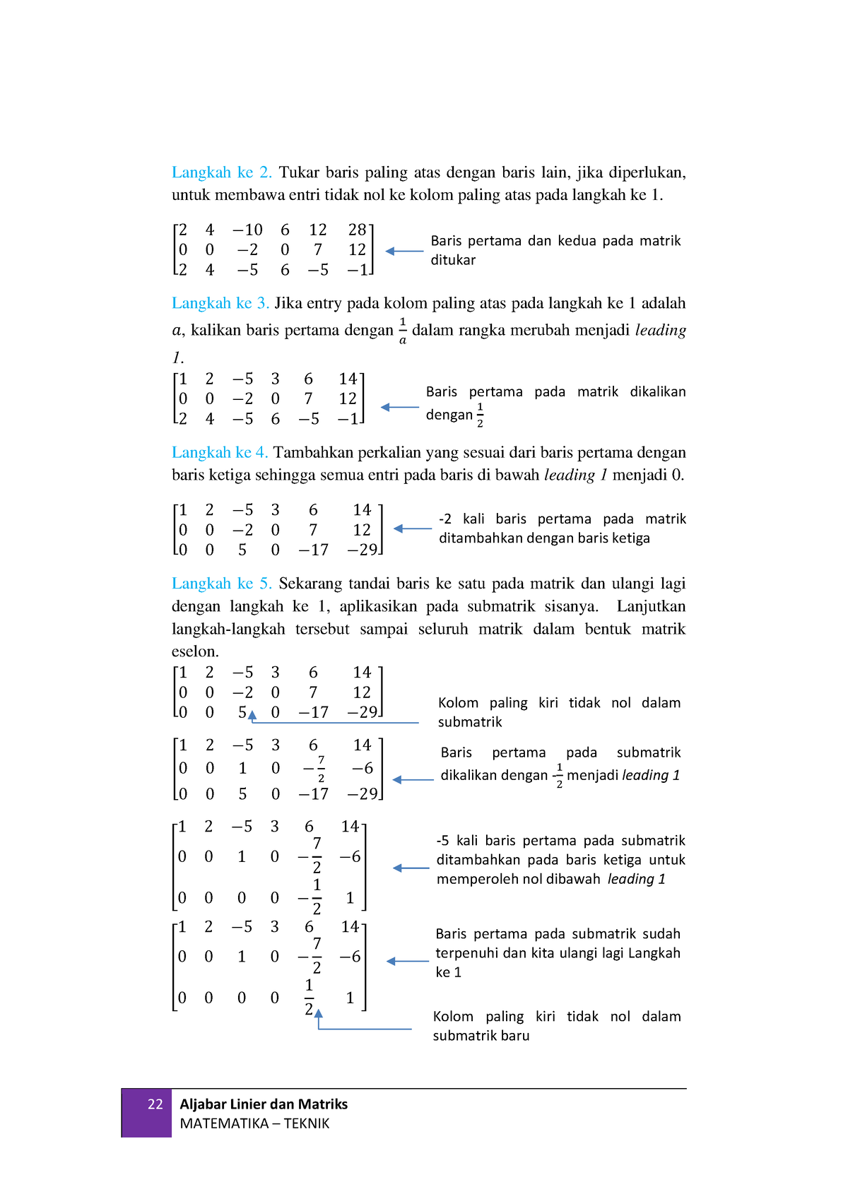 Aljabar Linier Dan Matrik Joko Soebagyo Et 22 Aljabar Linier Dan Matriks Matematika Teknik 2115