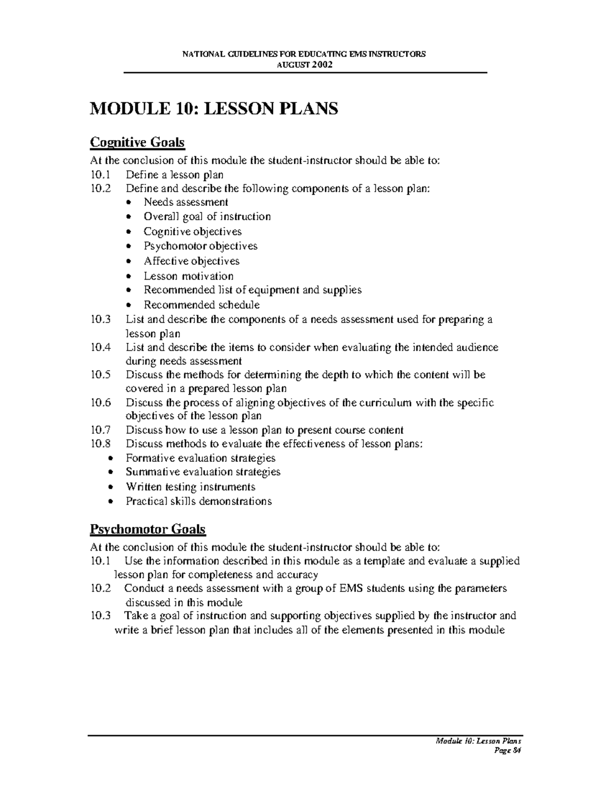 Module 10 - Lesson Plans - AUGUST 2002 Module 10: Lesson Plans MODULE ...
