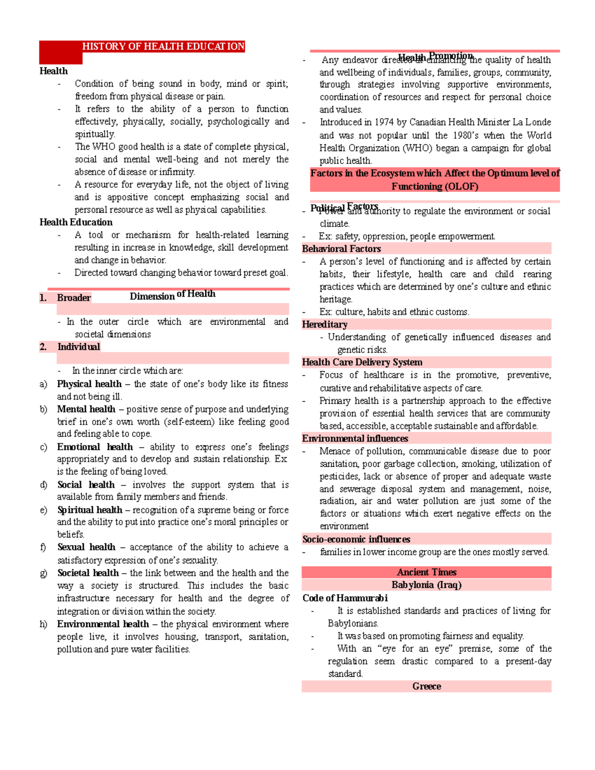 History of Health Education HISTORY OF HEALTH EDUCATION Health