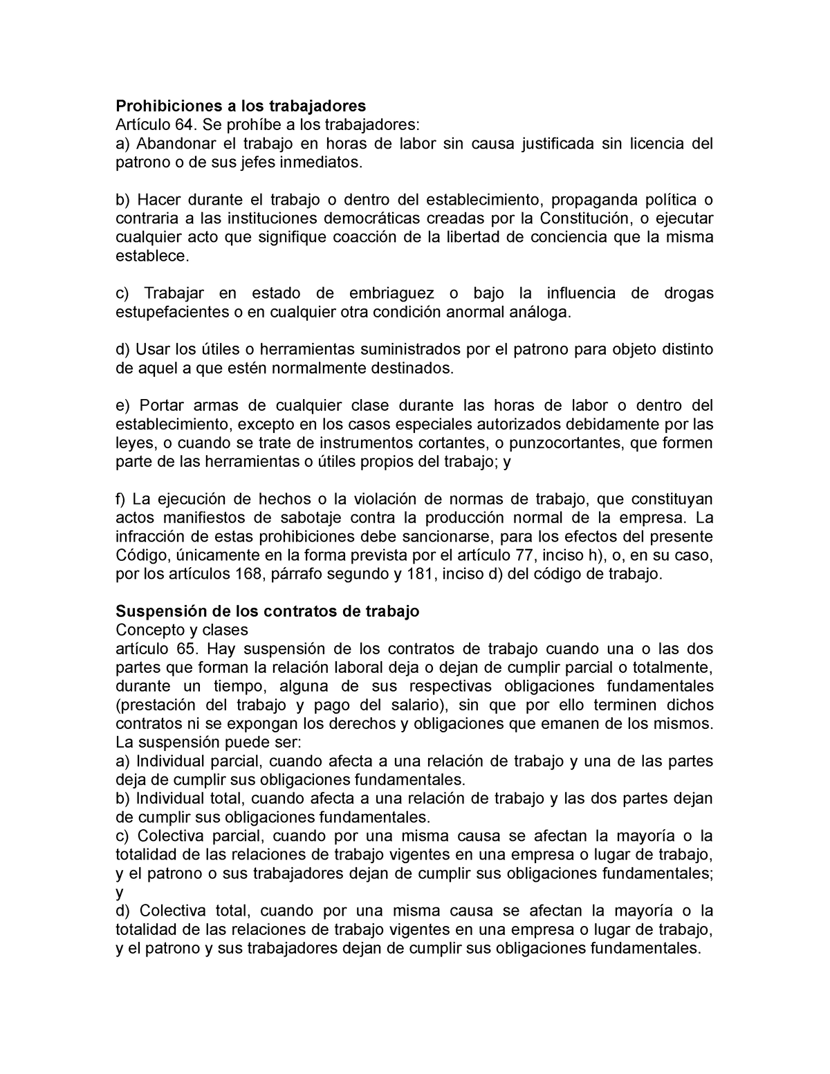 3 Prohibiciones A Los Trabajadores, Supension Del Contrato Y ...