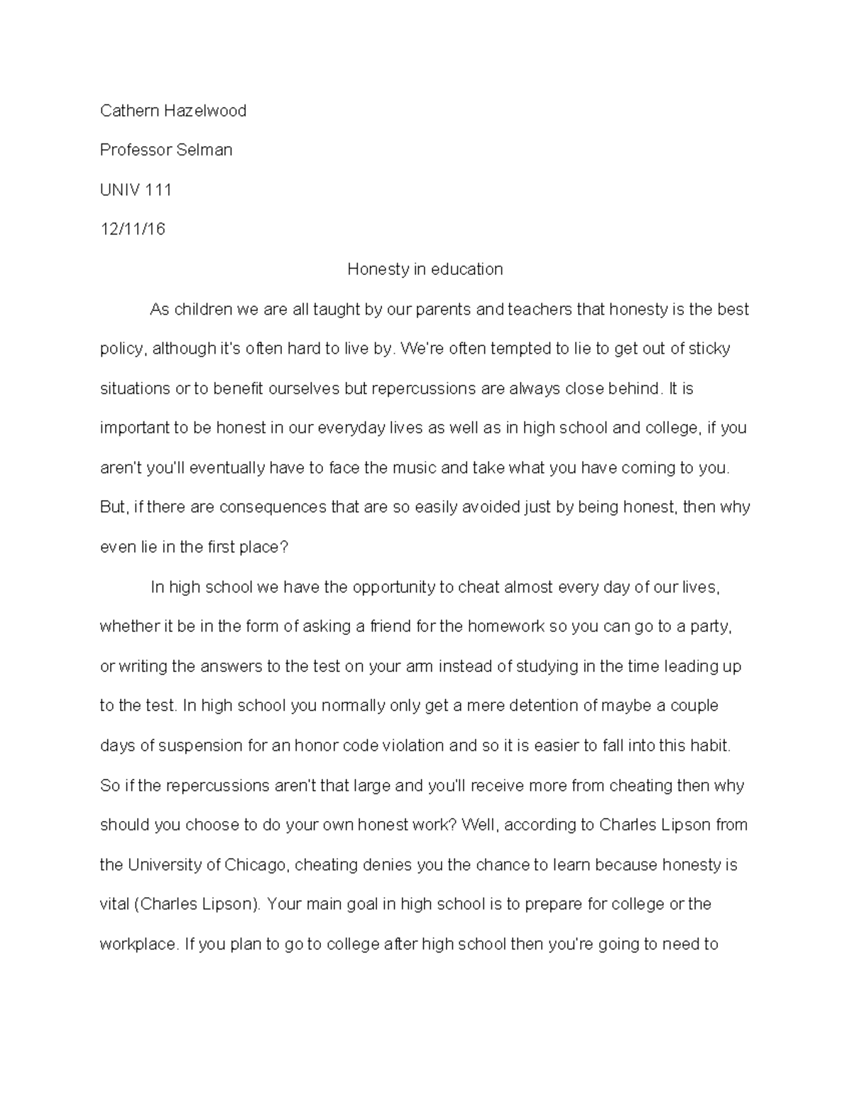 essay on honesty the pillars of education