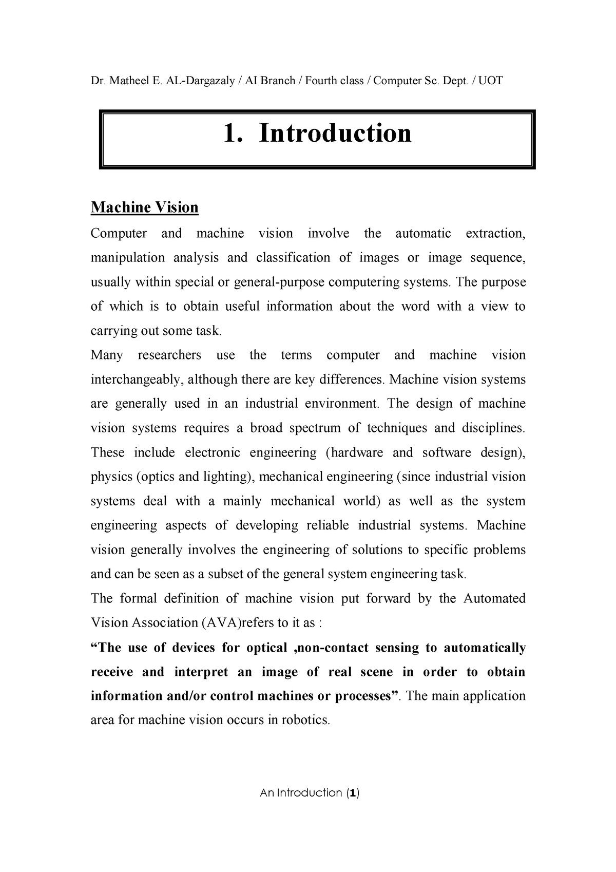 DIP ALL UNITS NOTES - 1. Introduction Machine Vision Computer and ...