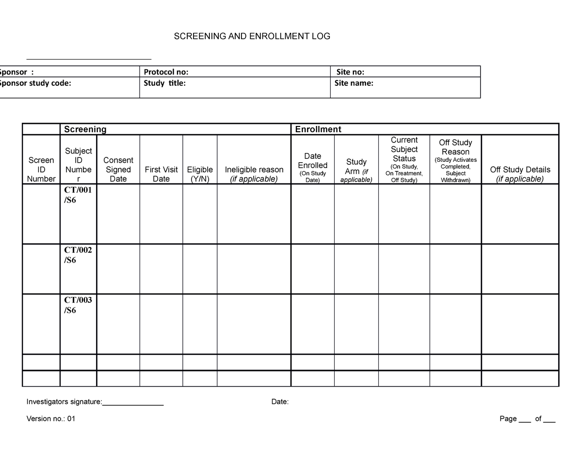 screening-enrollment-log-template-2019-medical-biotechnology-studocu