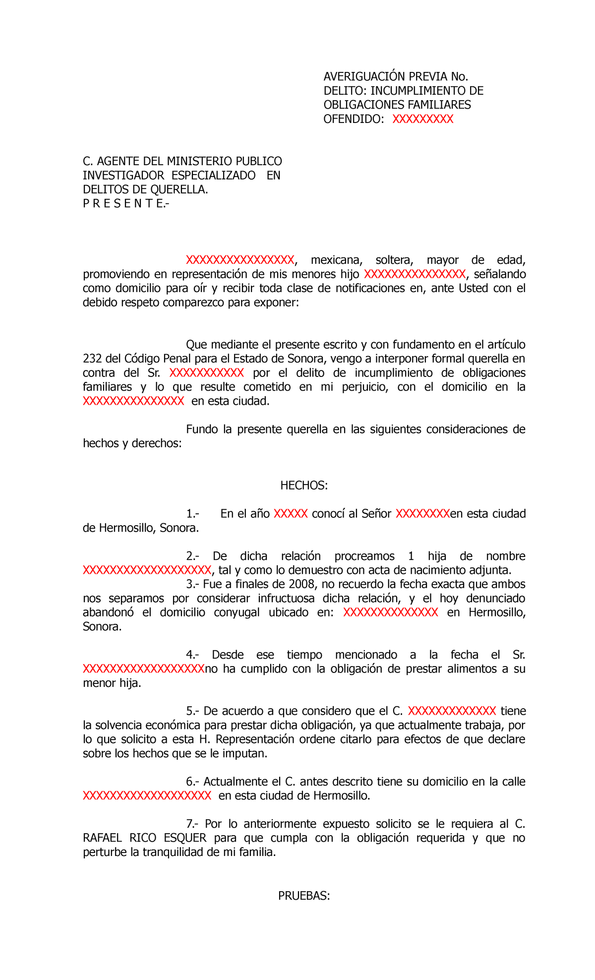 Incumplimiento De Obligaciones Familiares Denuncia AveriguaciÓn Previa No Delito 9121