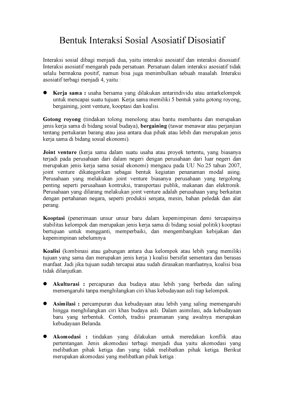 Bentuk Interaksi Sosial Asosiatif Disosiatif - Bentuk Interaksi Sosial ...