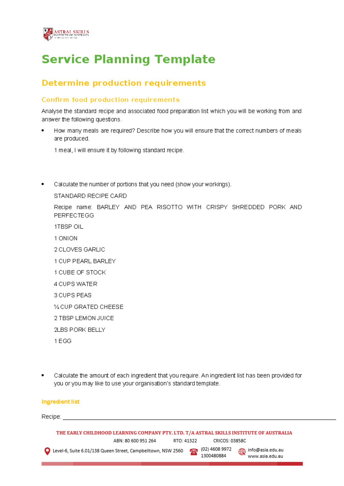 Sithccc 023 Service Planning Template - Service Planning Template ...