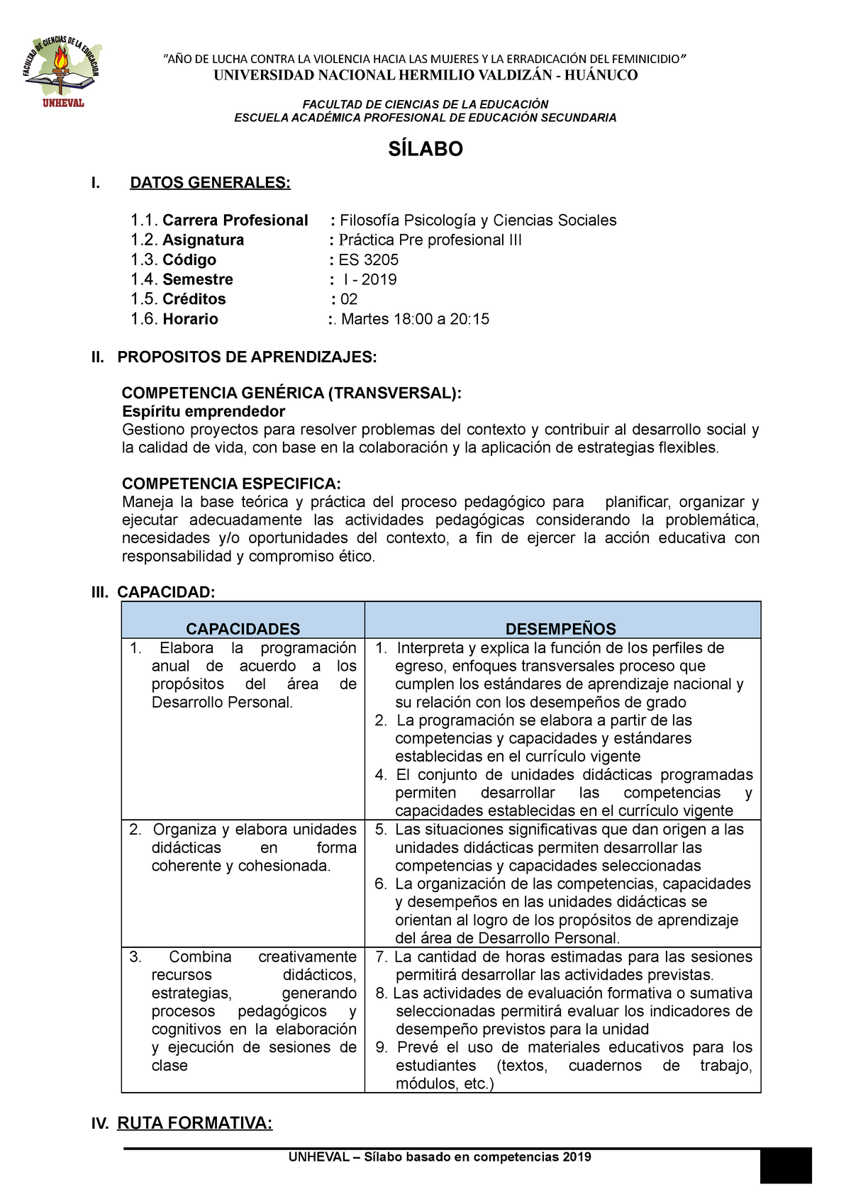Silabo 15-03-2019 Propuesta DE Silabo POR Competencias - UNIVERSIDAD  NACIONAL HERMILIO VALDIZÁN - - Studocu