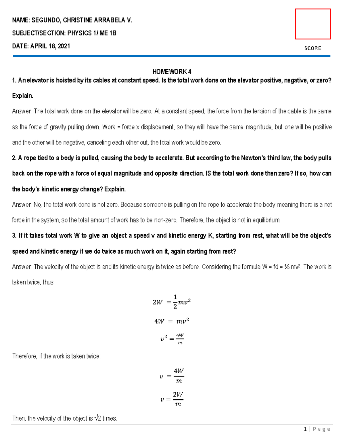 Phyme 1B Homework 4 - College Physics 1 - PangSU - Studocu