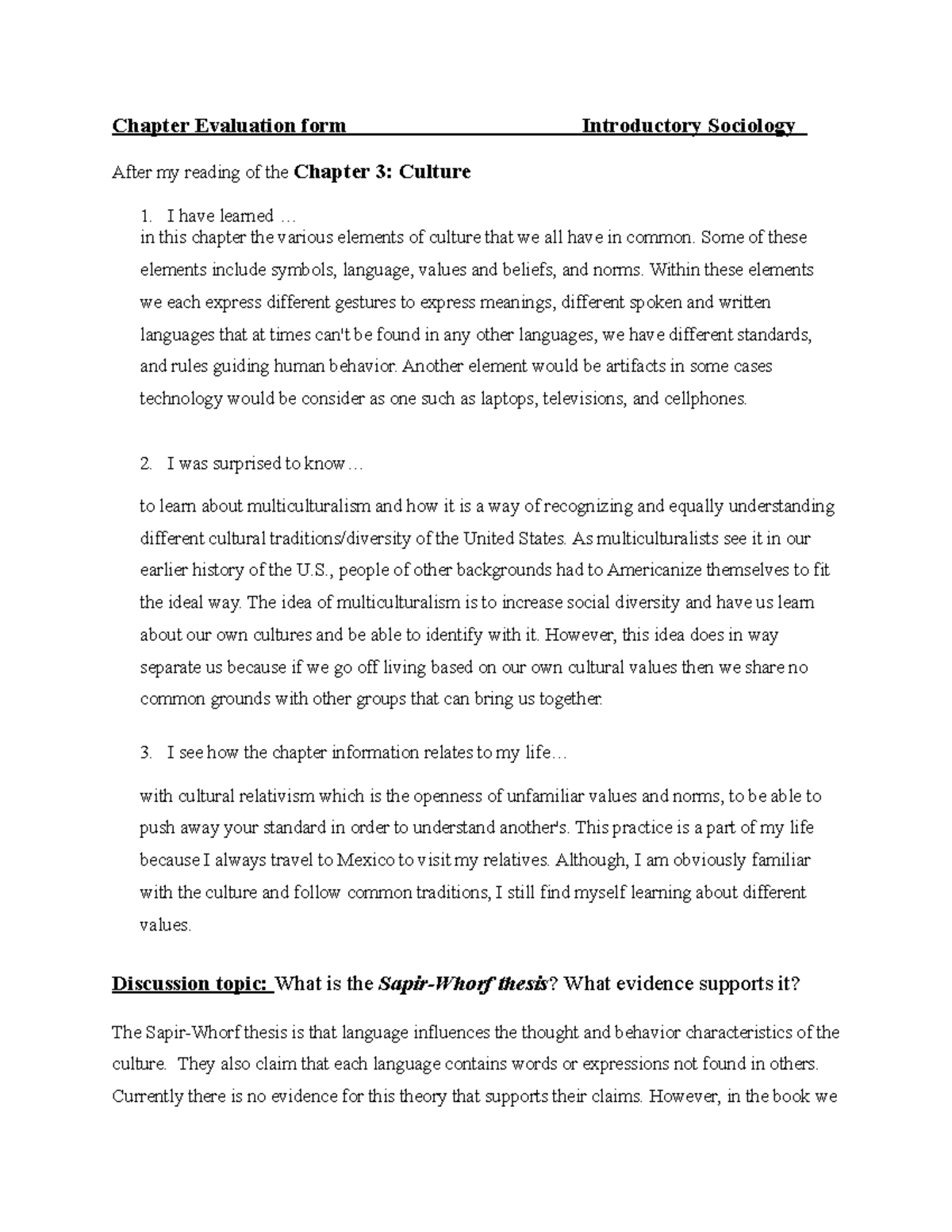 Chap. 3 Eva - Chapter 3: Culture - Introduction to Sociology 2e ...