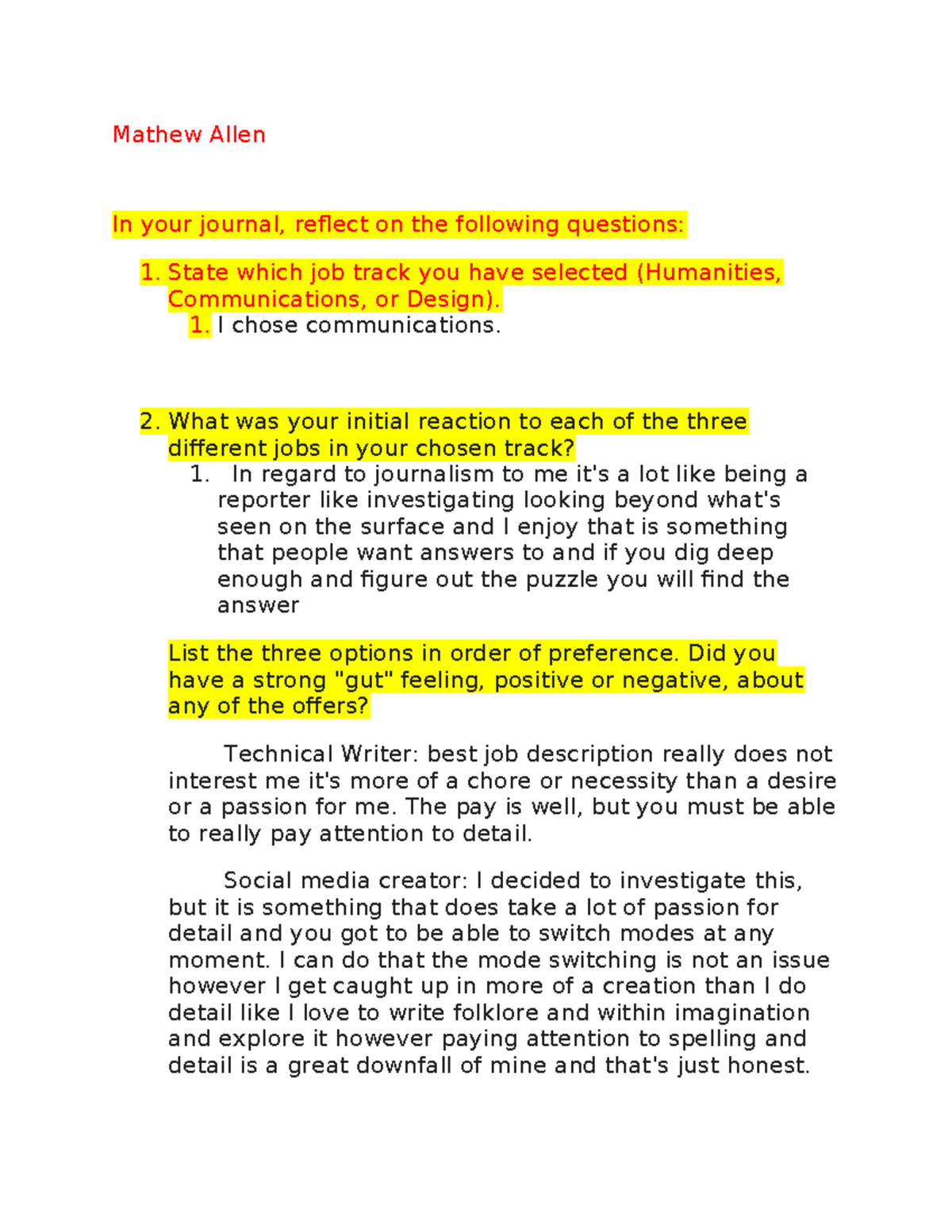 Week 1 Journal math - Mathew Allen In your journal, reflect on the ...