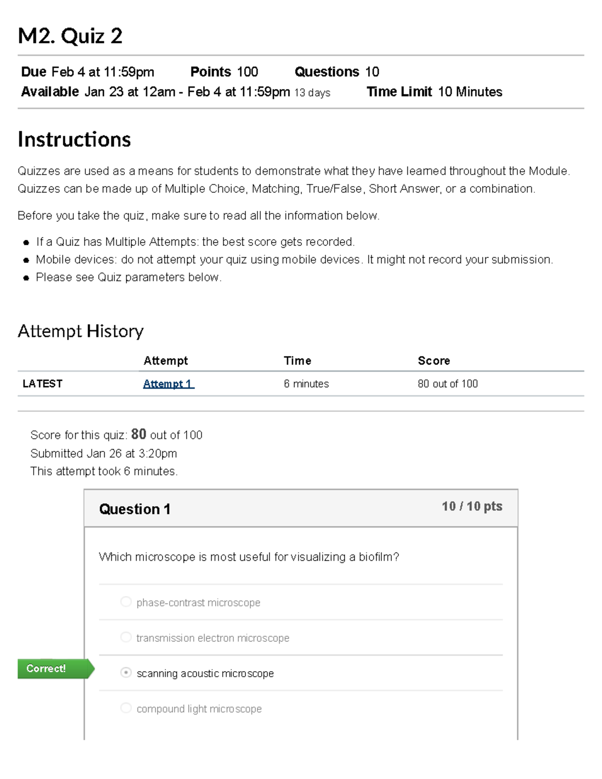 M2. Quiz 2: Microbiology (2019 SP-BIOL-232-DL1) - M2. Quiz 2 Due Feb 4 ...