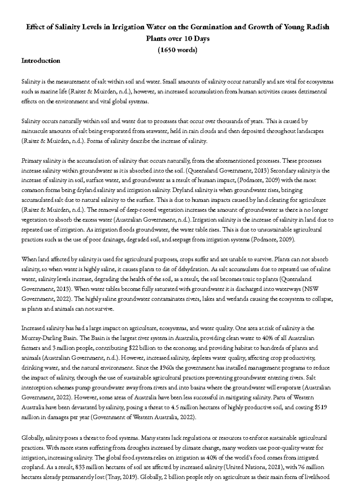 Effect of Salinity Levels in Irrigation Water on the Germination and ...