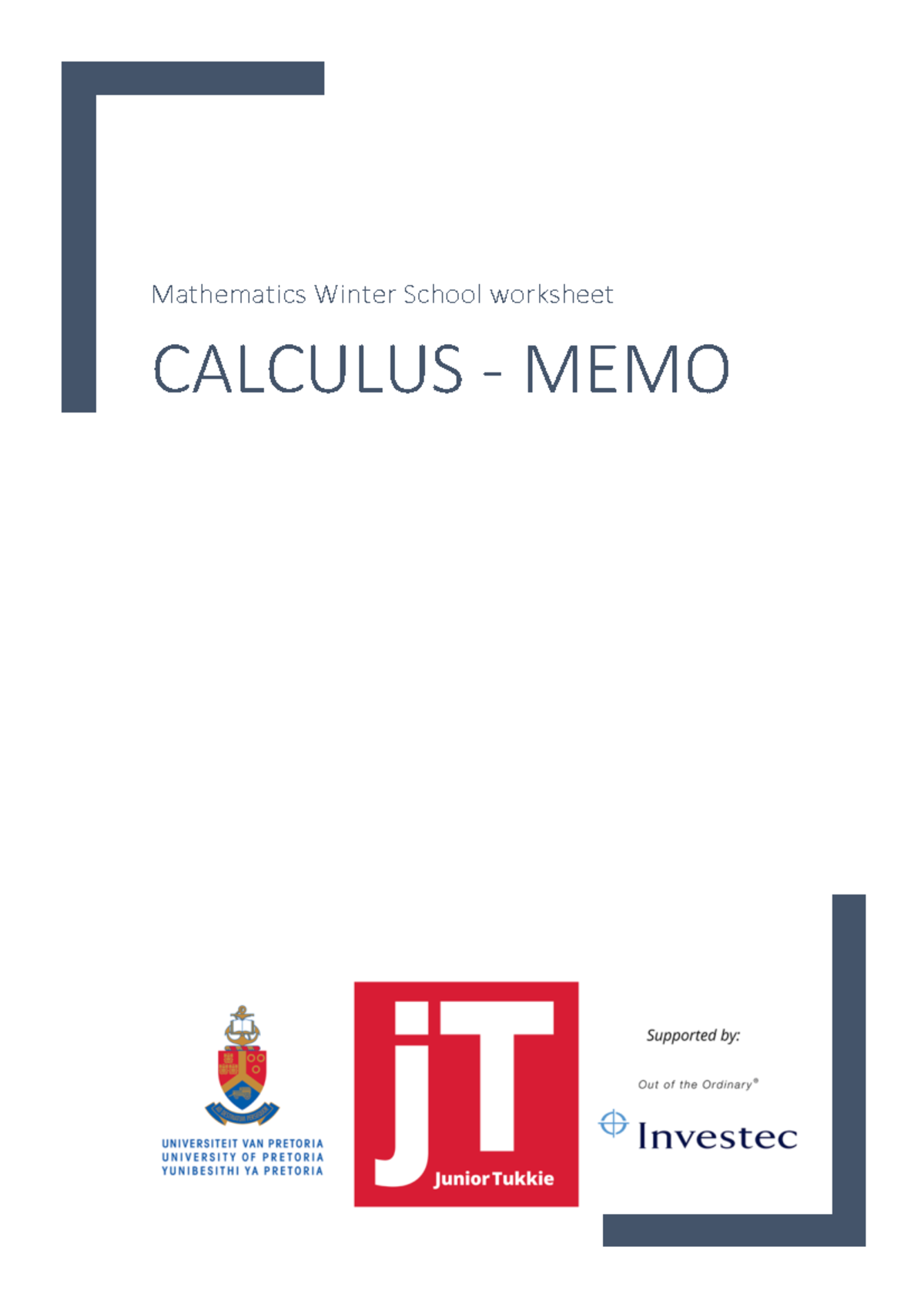 Jt winter school 2020 calculus memo - Mathematics Winter School ...