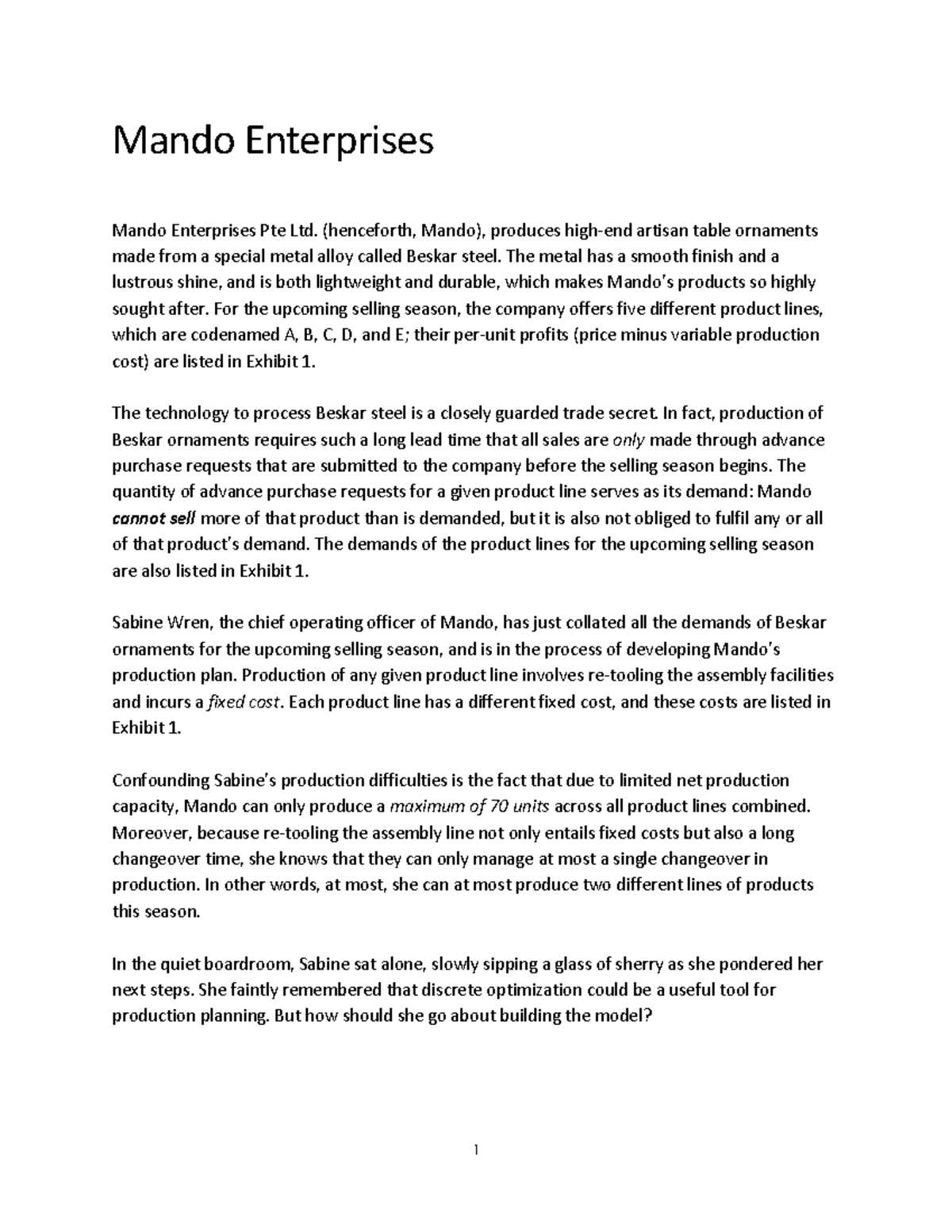 Case - Mando Enterprises - 1 Mando Enterprises Mando Enterprises Pte ...