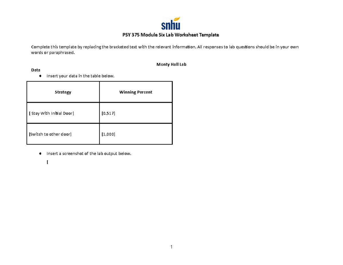 PSY 375 Module Six Lab Worksheet Template - PSY 375 Module Six Lab ...