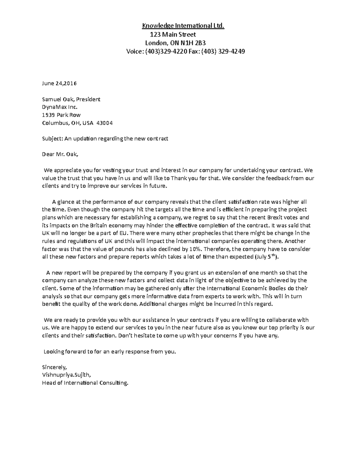 Adv comm negative letter - Knowledge International Ltd. 123 Main Street ...