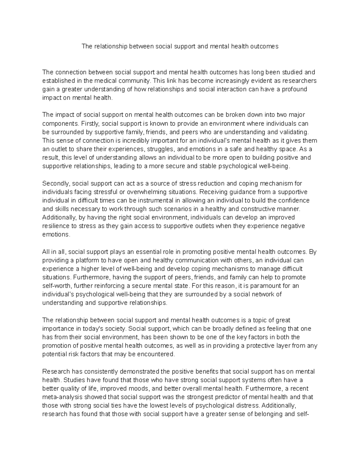 The relationship between social support and mental health outcomes ...