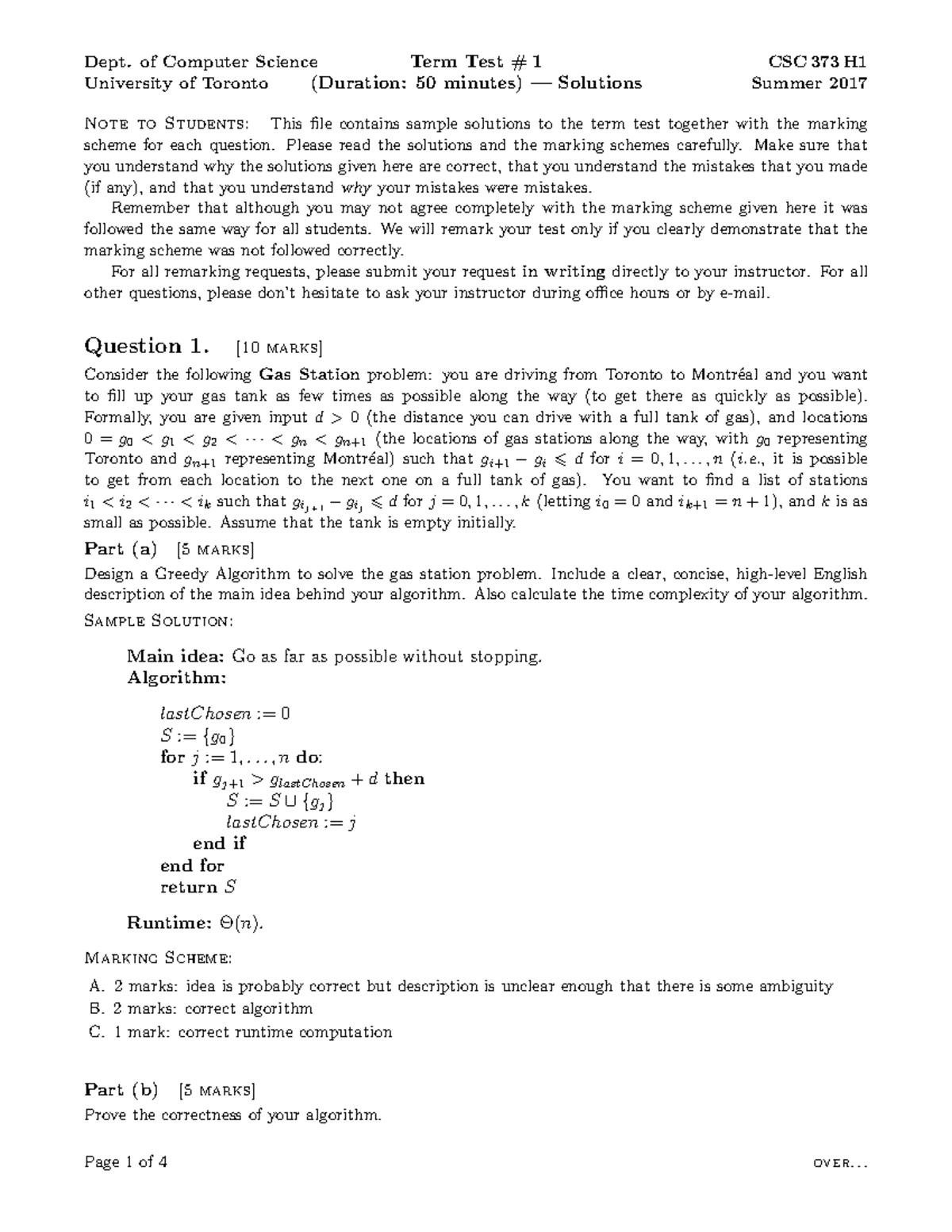 Midterm 1 Solution - University Of Toronto (Duration: 50 Minutes ...