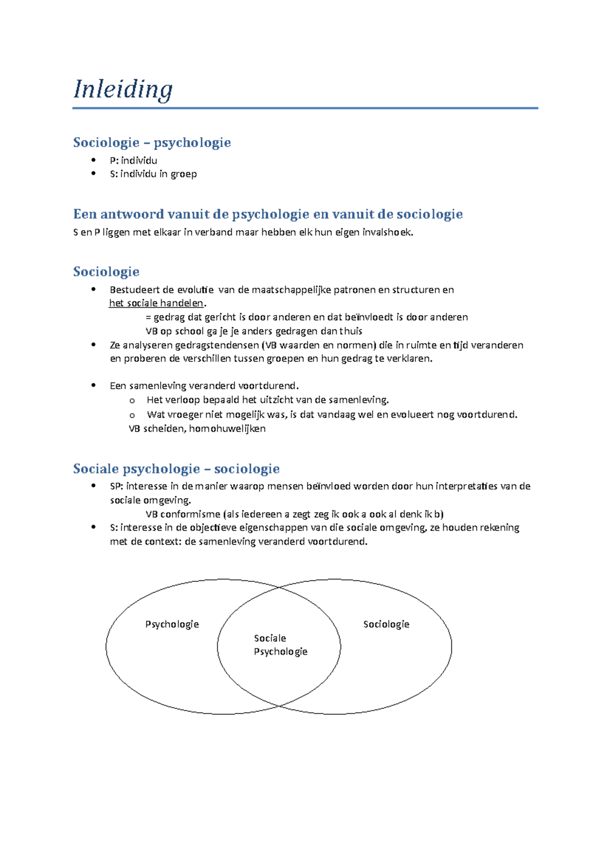 Inleiding - Inleiding Sociologie – Psychologie P: Individu S: Individu ...