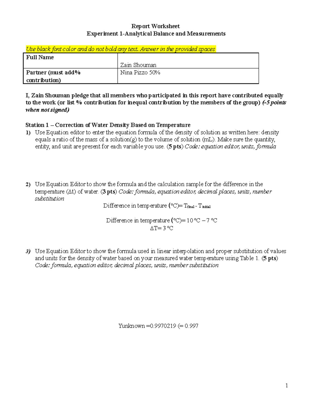 Exp1 Report Worksheet - Report Worksheet Experiment 1-Analytical ...