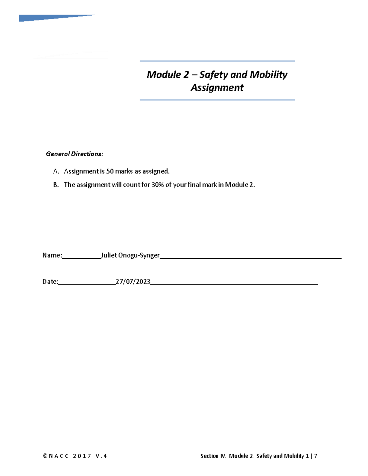 2 Assigmt Module 2 Safety Mobility - Module 2 – Safety and Mobility ...