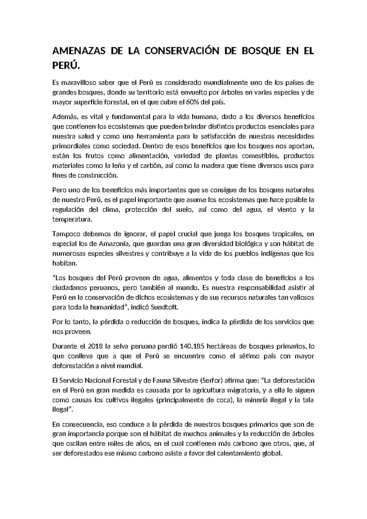 Amenazas DE LA Conservación DE Bosque EN EL PERÚ - AMENAZAS DE LA ...
