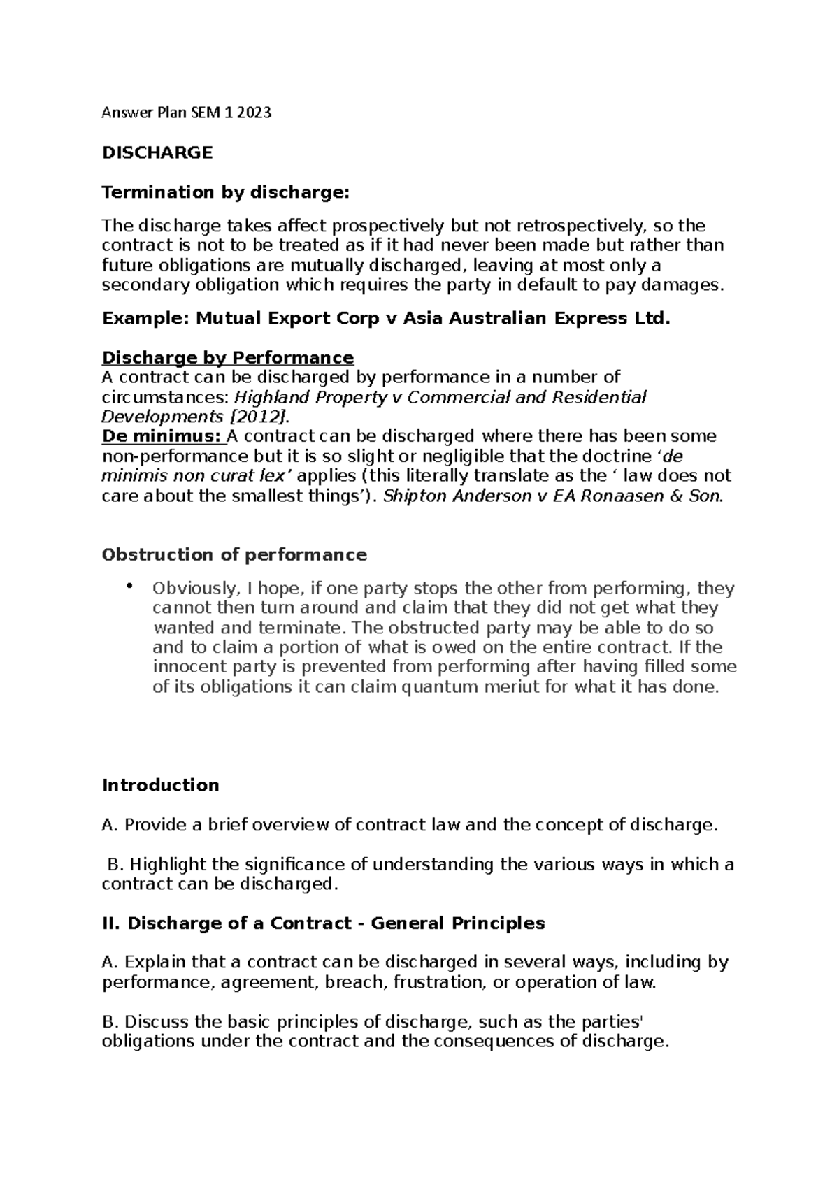 Answer Plan SEM 1 2023 Discharge - Answer Plan SEM 1 2023 DISCHARGE ...