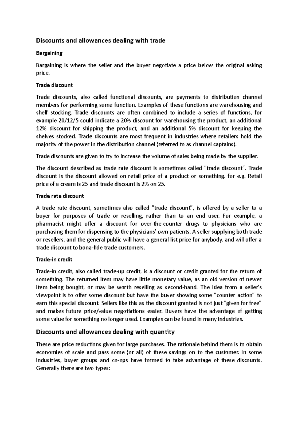 Discounts and allowances dealing with trade Discounts and allowances