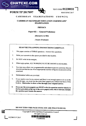 CSEC Physics P3 2014 - TEST CODE 01238032 FORM TP 2014101 MAY/JUNE 2014 ...