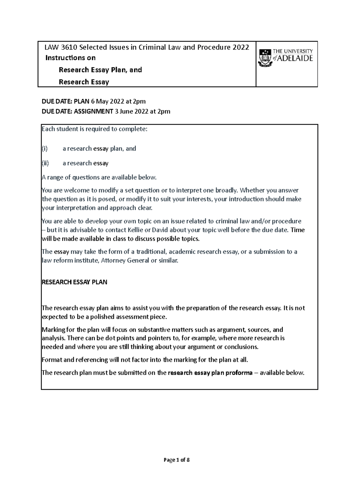 Clp research assignment topics 2022 law 3610 selected issues in