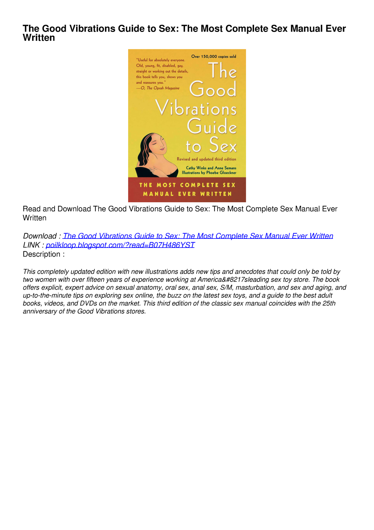 Pdf Book Download The Good Vibrations Guide To Sex The Most Complete