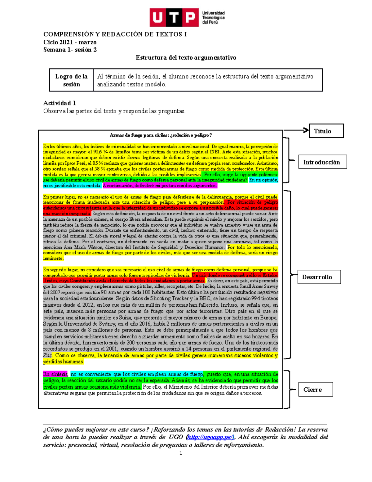 Estructura Del Texto Argumentativo ComprensiÓn Y RedacciÓn De Textos I Ciclo 2021 Marzo 6925