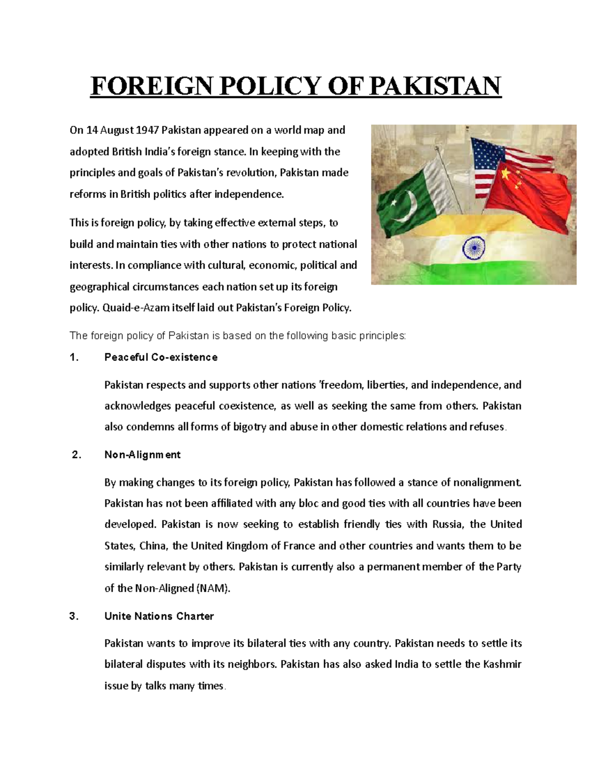 foreign policy of pakistan assignment