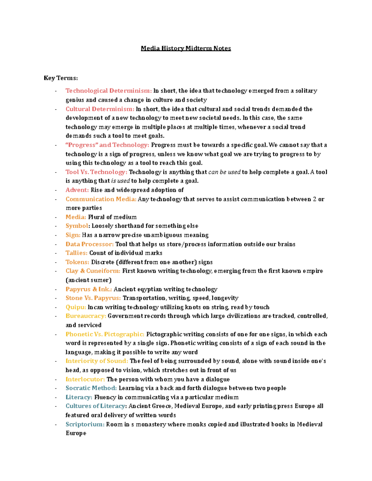 Media History Midterm Notes - In this case, the same technology may ...