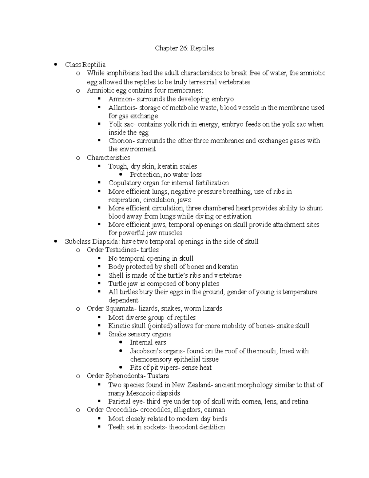 Chapter 26 Reptiles Lecture notes Chapter 26 Reptiles Class Reptilia o While amphibians