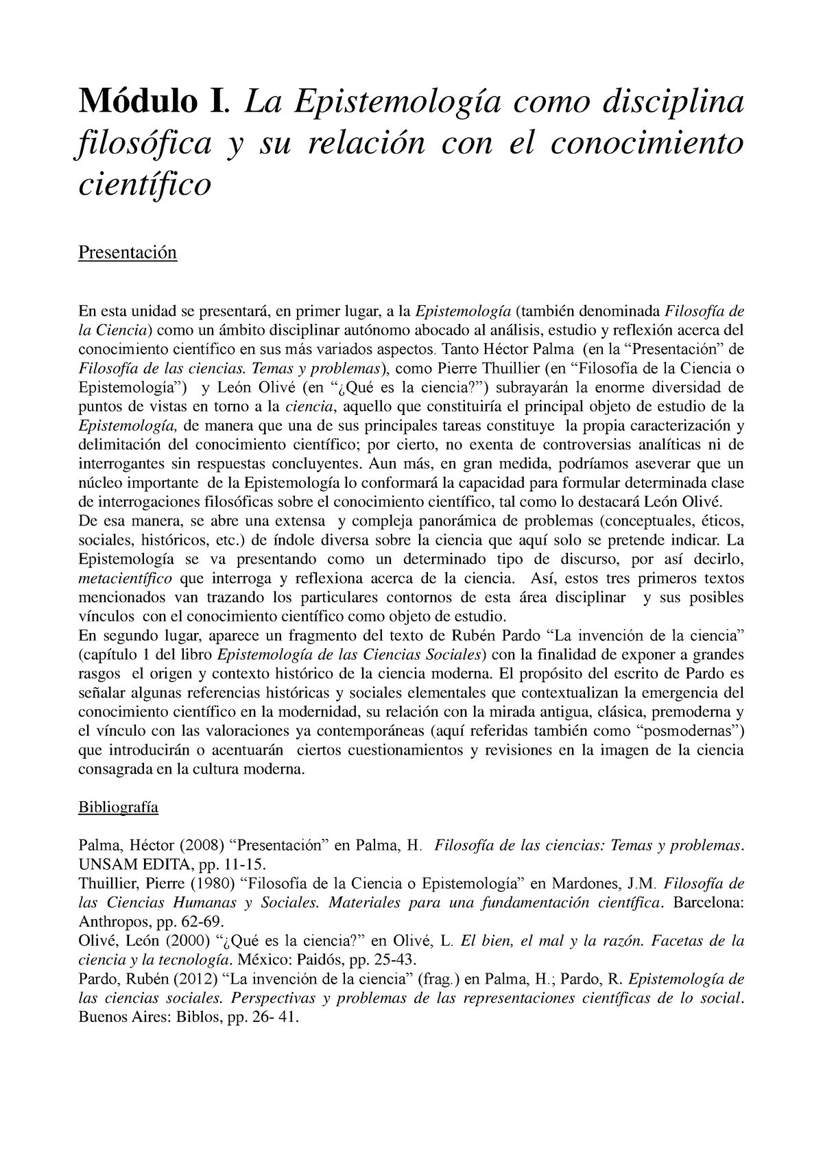 Epistemología EJE 1 - 2O23 - Módulo I. La Epistemología Como Disciplina ...