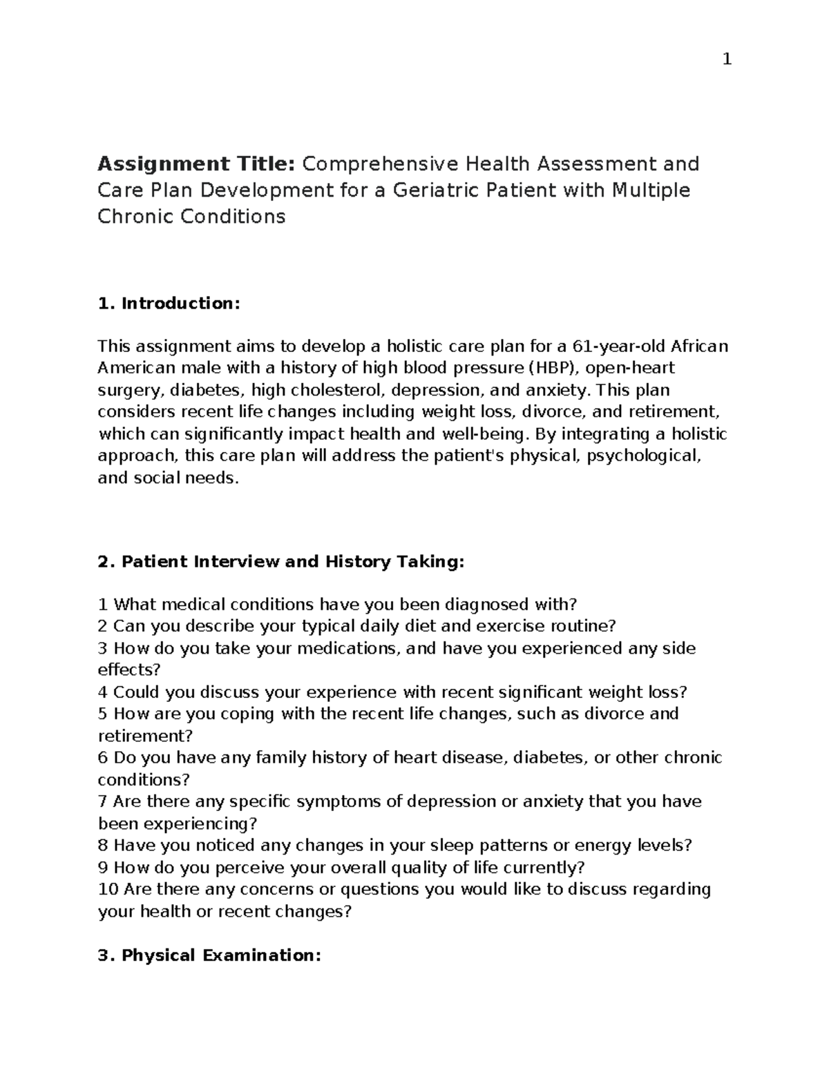 NUR3069L Proficiency Exam Final - Assignment Title: Comprehensive ...
