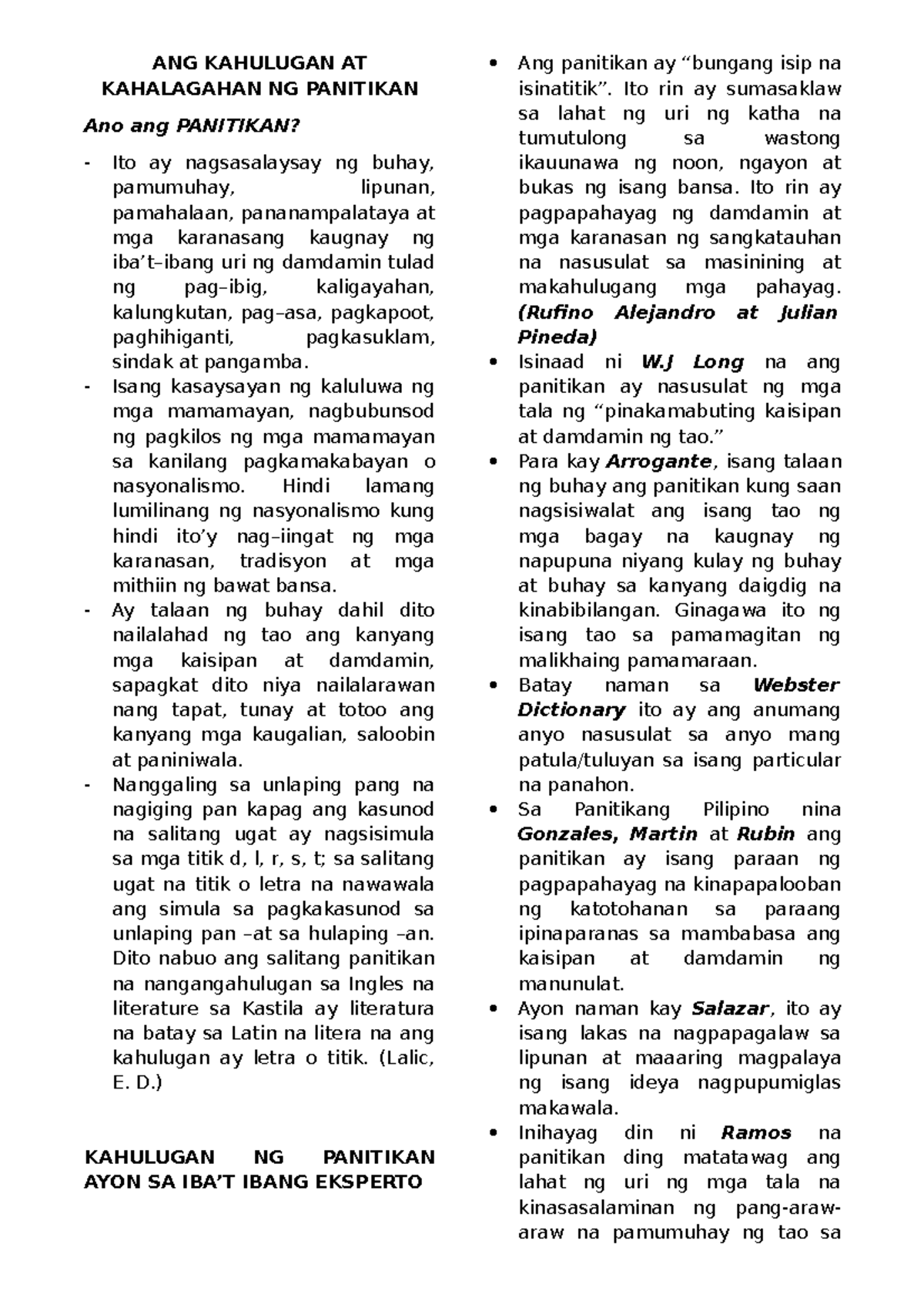 Notesmidtermsfilm notes. ANG KAHULUGAN AT KAHALAGAHAN NG PANITIKAN